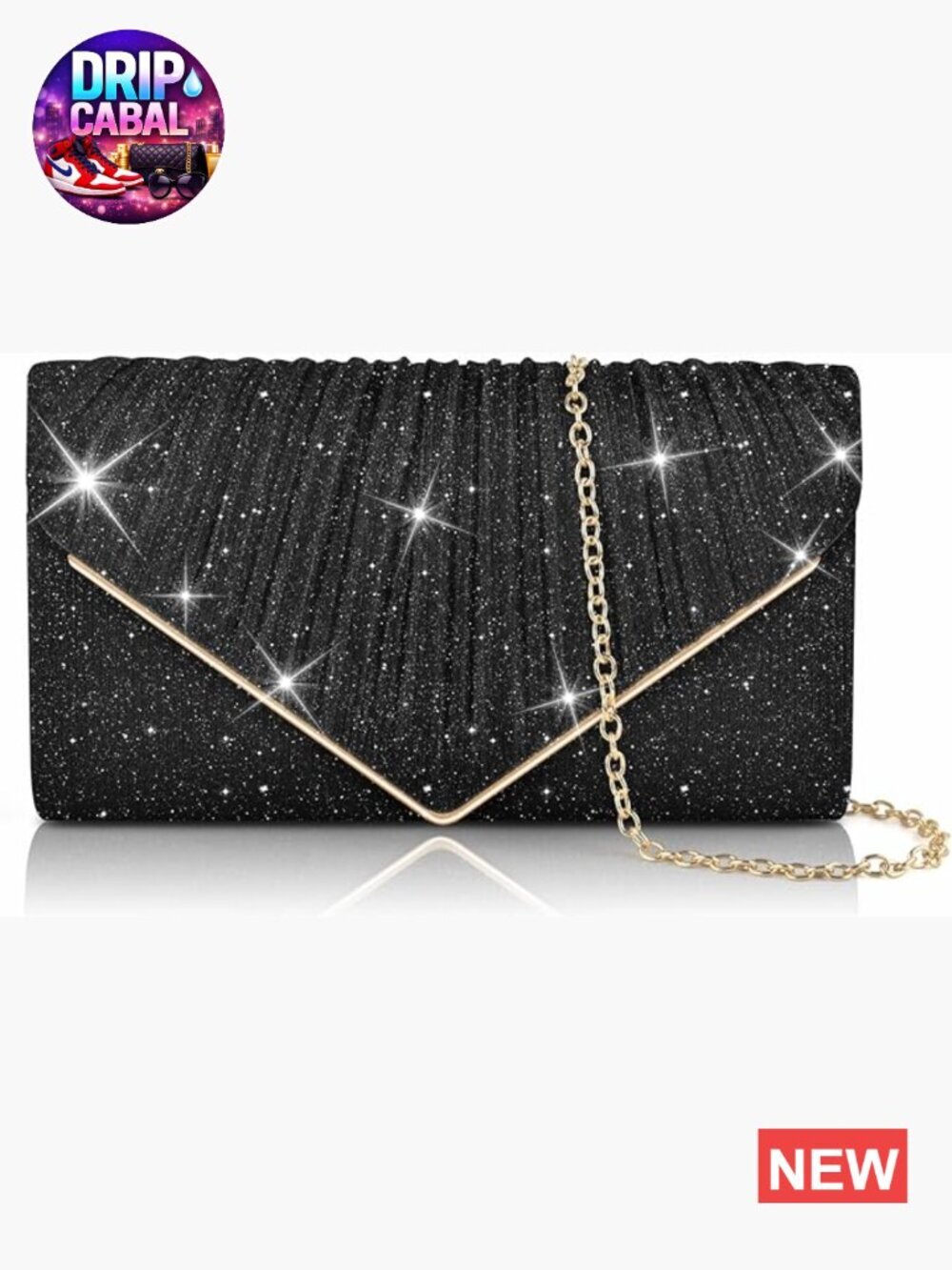 Sequin Envelope Evening Clutch with Detachable Chain, Sparkly Formal Handbag